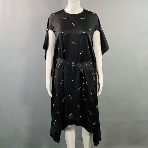 BURBERRY Size S Black Silk Studded Belted Cape Dress
